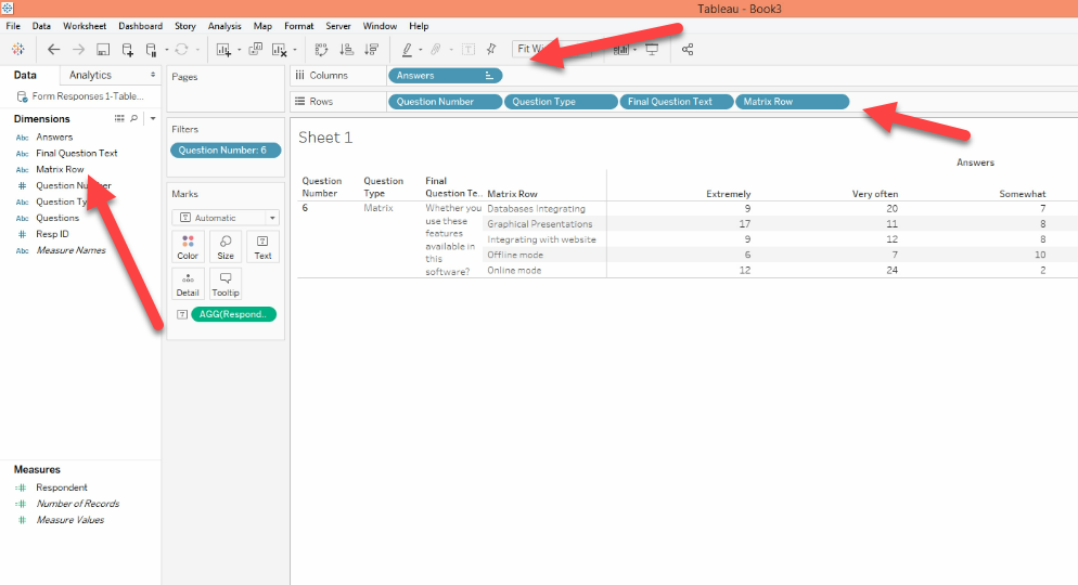 matrix row question in tableau